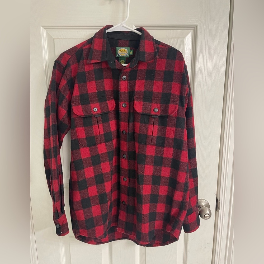 Cabela’s Outdoor Gear Wool Red Black Plaid Shirt Jacket‎ Size Smalll S